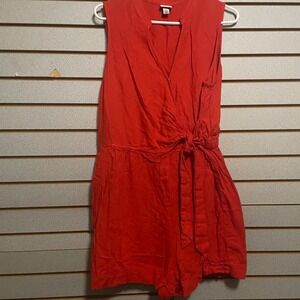 A New Day Women Red Sleeveless Wrap Style Tie Waist Romper Size XL